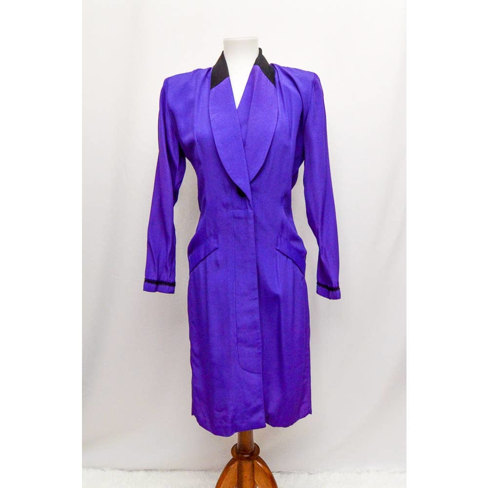 Vintage Alyn Paige womens dress purple black S+ 80s